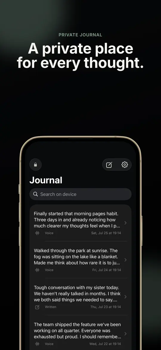 Discreet private journal screen