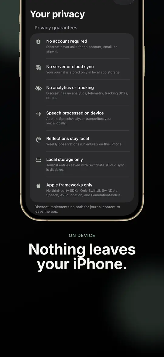 Discreet on-device privacy overview