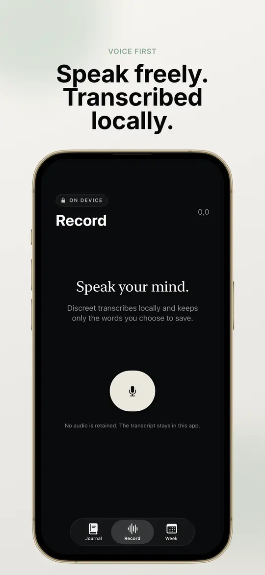 Discreet voice recording and local transcription screen